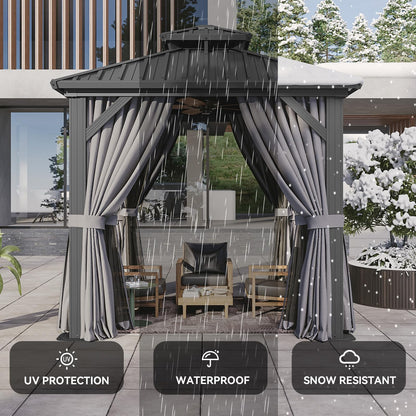 Aoxun 8x8 Hardtop Gazebo, Aluminum Frame Outdoor Gazebo with Double Galvanized Steel Roof, Patio Pavilion with Netting and Curtains, Backyard Gazebo for Patio Deck Garden