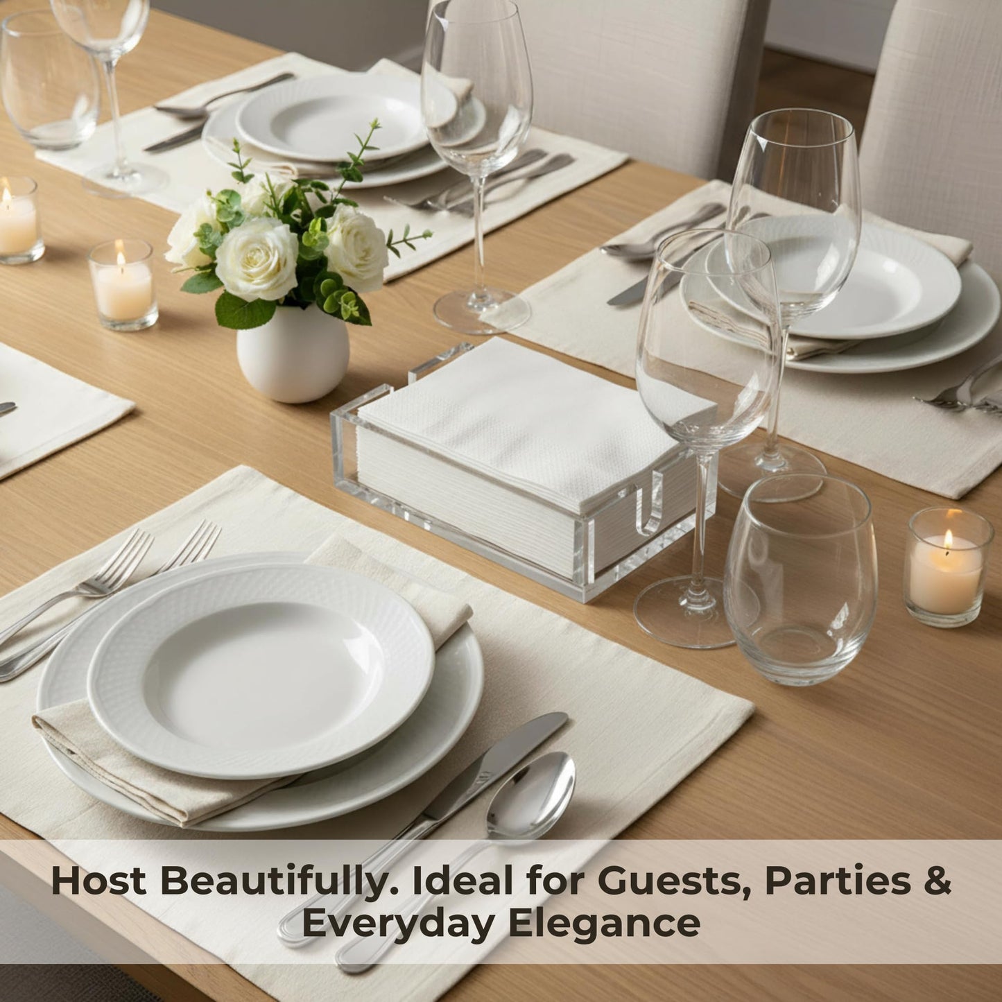 Luxury Clear Acrylic Napkin & Guest Towel Holder for Bathroom, Kitchen and Dining Table