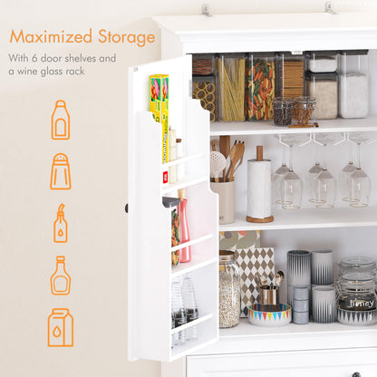 Spirich 71'' Tall Kitchen Pantry Cabinet, Wood Food Pantry Cabinet with Drawers and Wine Glass Rack, Freestanding Storage Cabinet for Kitchen, Living Room, Dining Room, White