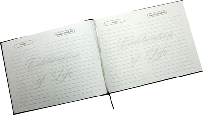 Funeral Memorial Book, Celebration of Life Guest Book with Bonus White Memory Table Sign Included