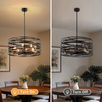 Black Farmhouse Chandelier,8 Lights Rustic Farmhouse Dining Room Light Fixture 23.6" Wood Grain Metal Modern Chandelier Rustic Large Kitchen Chandelier for Entryway Foyer