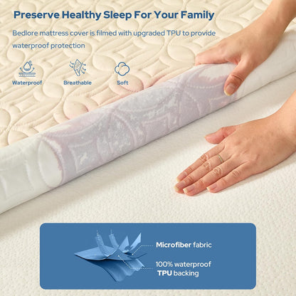BEDLORE Waterproof Mattress Protector - Soft Breathable Twin XL Pad with Deep Pocket (Beige)