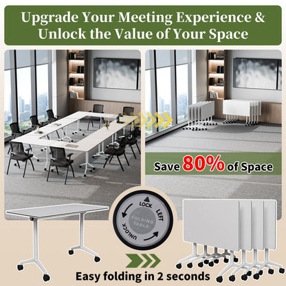 Modular Folding Conference Table with Wheels,6 Pack Mobile Conference Room Tables,Filp Top Rolling Meeting Training Tables for Office,Classroom,Library,Seminar,Boardroom,school(6pack,White,61in)