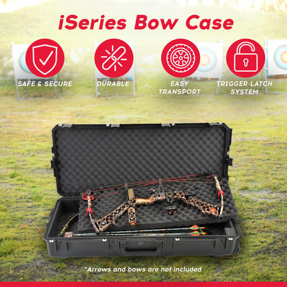 SKB Cases iSeries Portable Double Rifle Large Case, Parallel Limb Bow Carrying Chest Hard Plastic Exterior Heavy Duty Case with Wheels, Black