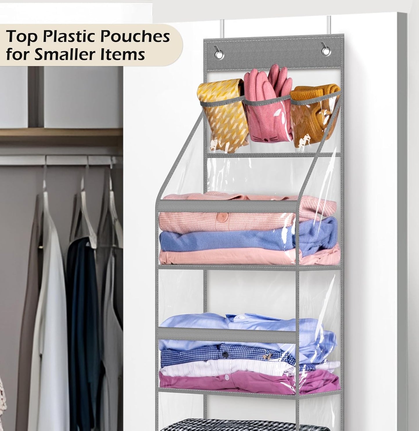 MISSLO Full Clear PVC Over the Door Organizer, Hanging Closet Storage with 5 Large Pockets for Bathroom & Bedroom