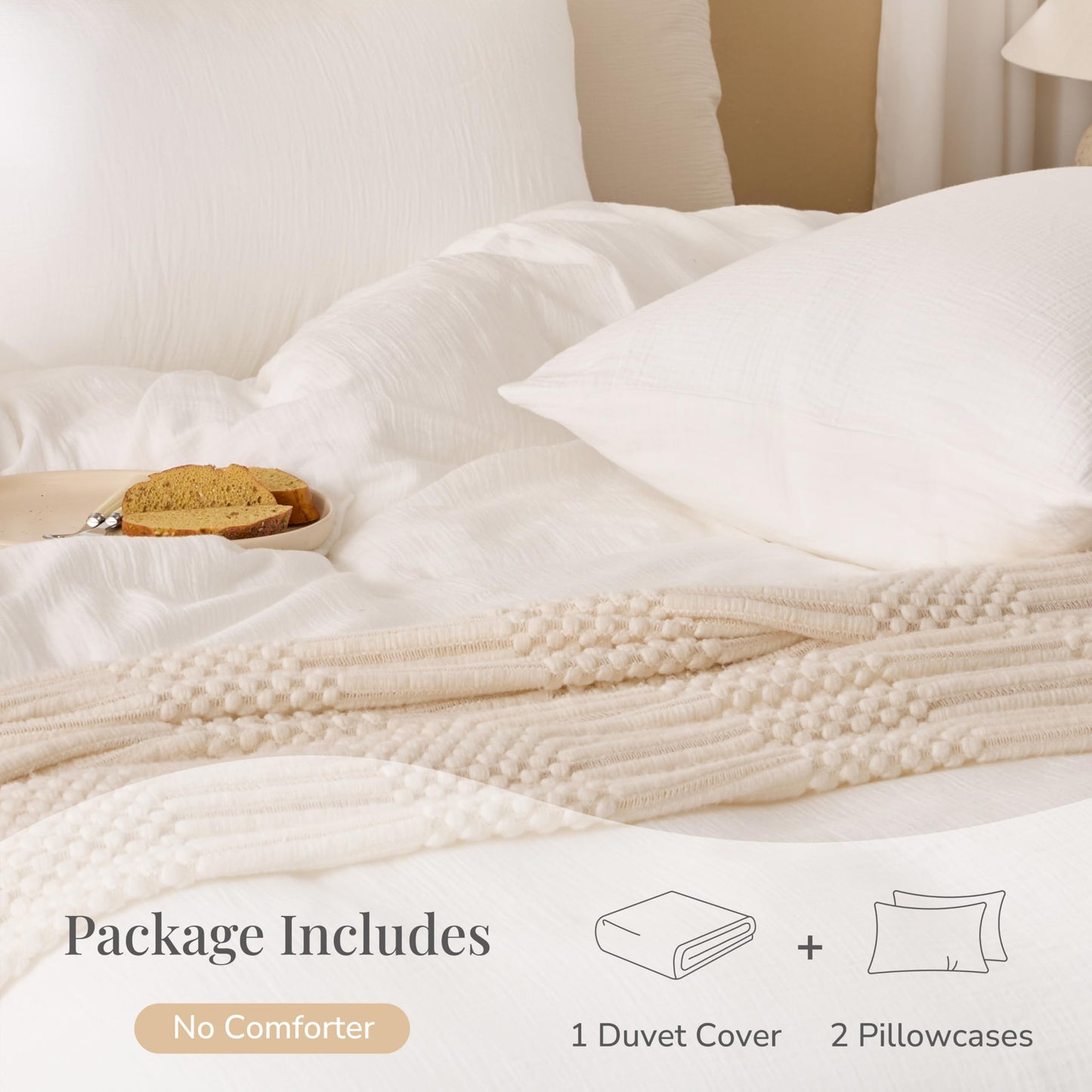 RENEWROOTS Off White Duvet Cover Queen Size, 100% Sandwashed Cotton Soft Queen Duvet Cover Set 3 Pieces with Zipper Clousre & Corner Buttons (Off White, Queen 90 x 90)