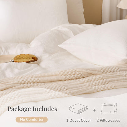 RENEWROOTS Off White Duvet Cover Queen Size, 100% Sandwashed Cotton Soft Queen Duvet Cover Set 3 Pieces with Zipper Clousre & Corner Buttons (Off White, Queen 90 x 90)