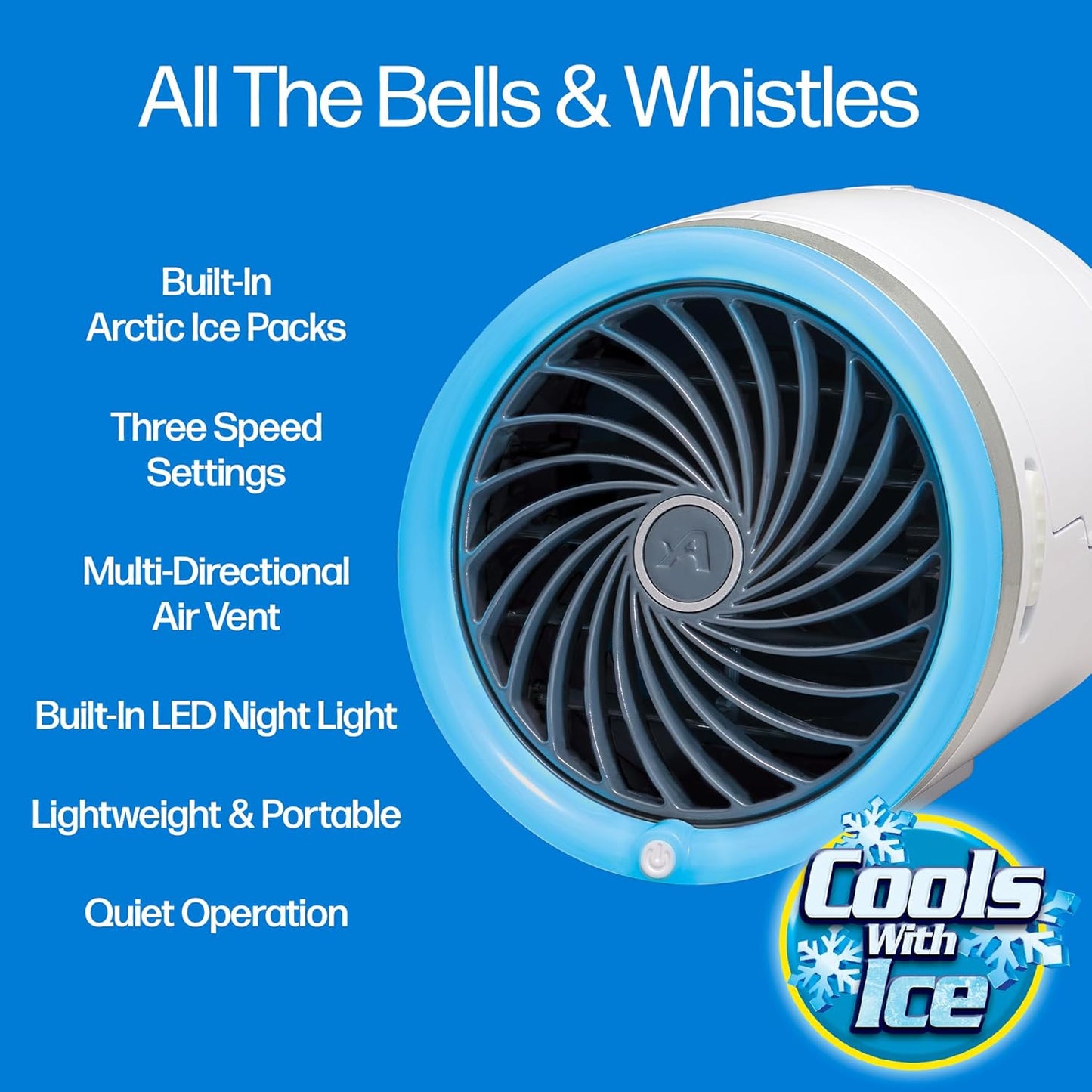 Arctic Air Ice Jet Personal Air Cooler | 3-Speed Room Cooler with Reusable Ice Packs & 7 LED Lights