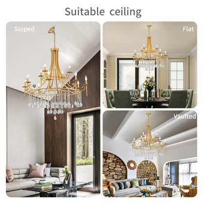 WUZUPS Candle Chandelier 12-Light Wagon Wheel Pendant Ceiling Light Modern Lighting Fixture for Bedroom Hallway Bar Kitchen Dinning Living Room Bathroom, Gold
