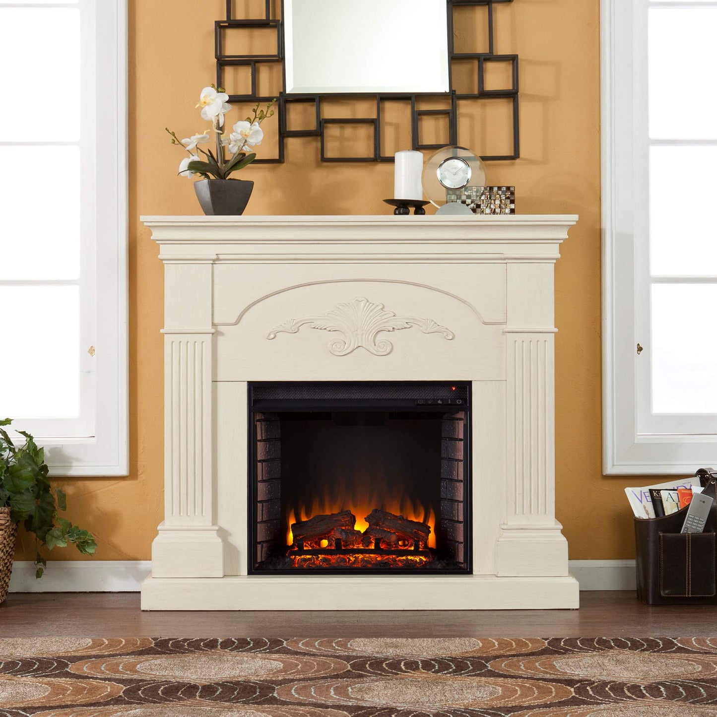 SEI Furniture - Sicilian Harvest Electric Fireplace - Ivory - Transitional Design, Ideal for Living Room, Bedroom (FE9275)
