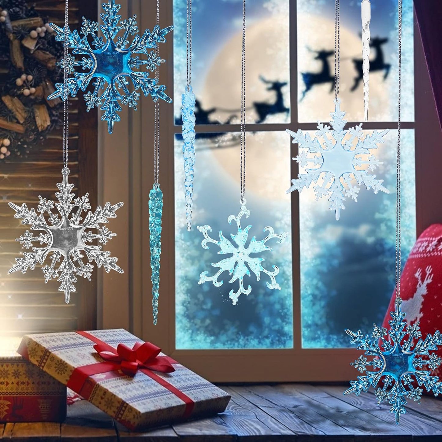 VGOODALL Christmas Snowflake Decorations, 36pcs Clear Acrylic Ornaments Set for Santa Outdoor Party Decoration Craft