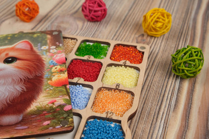 AllAboutEmbroideryUA Wooden Beads Organizer, Beads holder, Diamond painting accessories storage box, Needlework casket, bead keeper, Storage Divider Box (Cat)