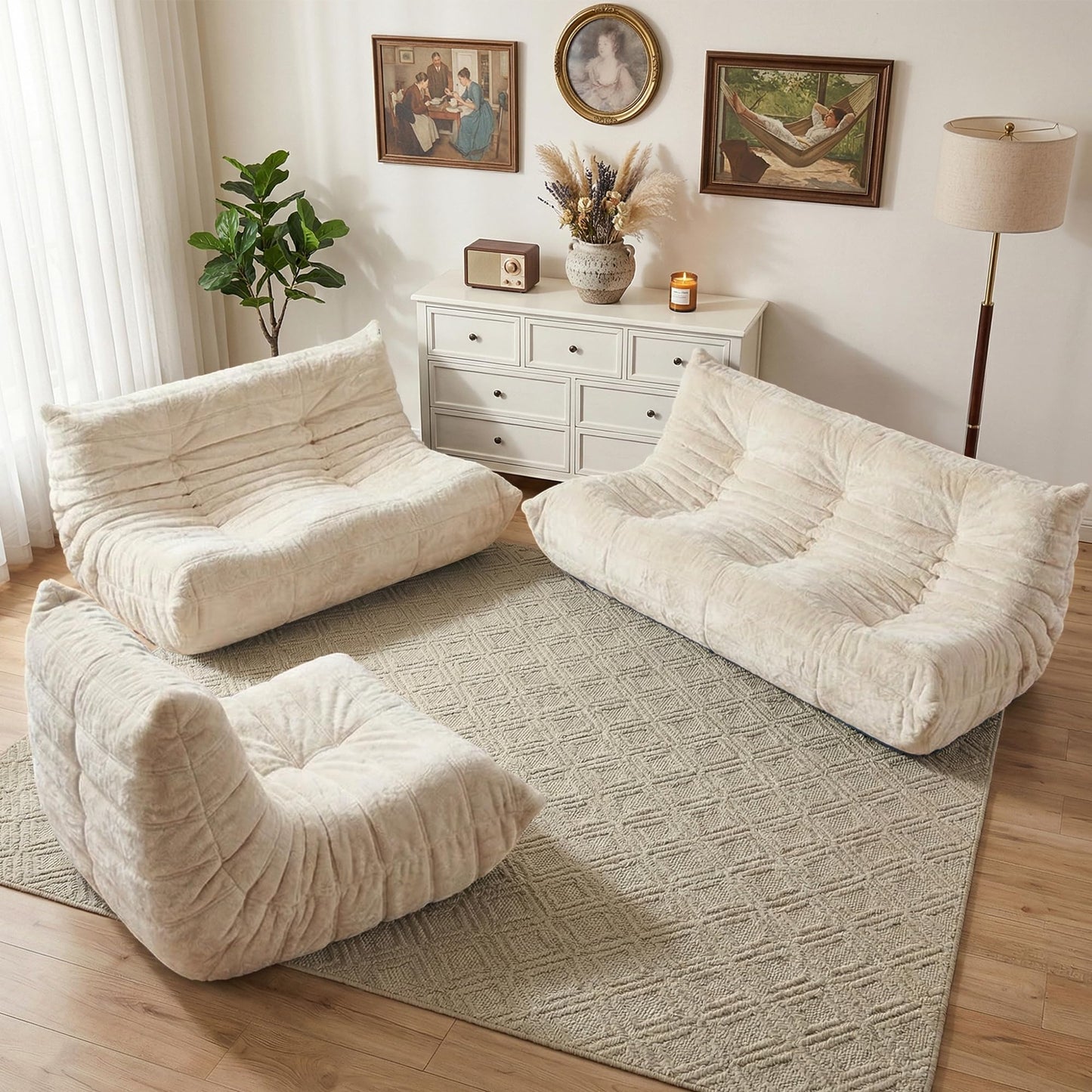 HABUTWAY Bean Bag Chair, Giant Bean Bag Chairs for Adults, 3 Seater Fireside Chair, Lazy Large Floor Bean Bag Sofa for Living Room, Bedroom, Dorm, Office (Beige)