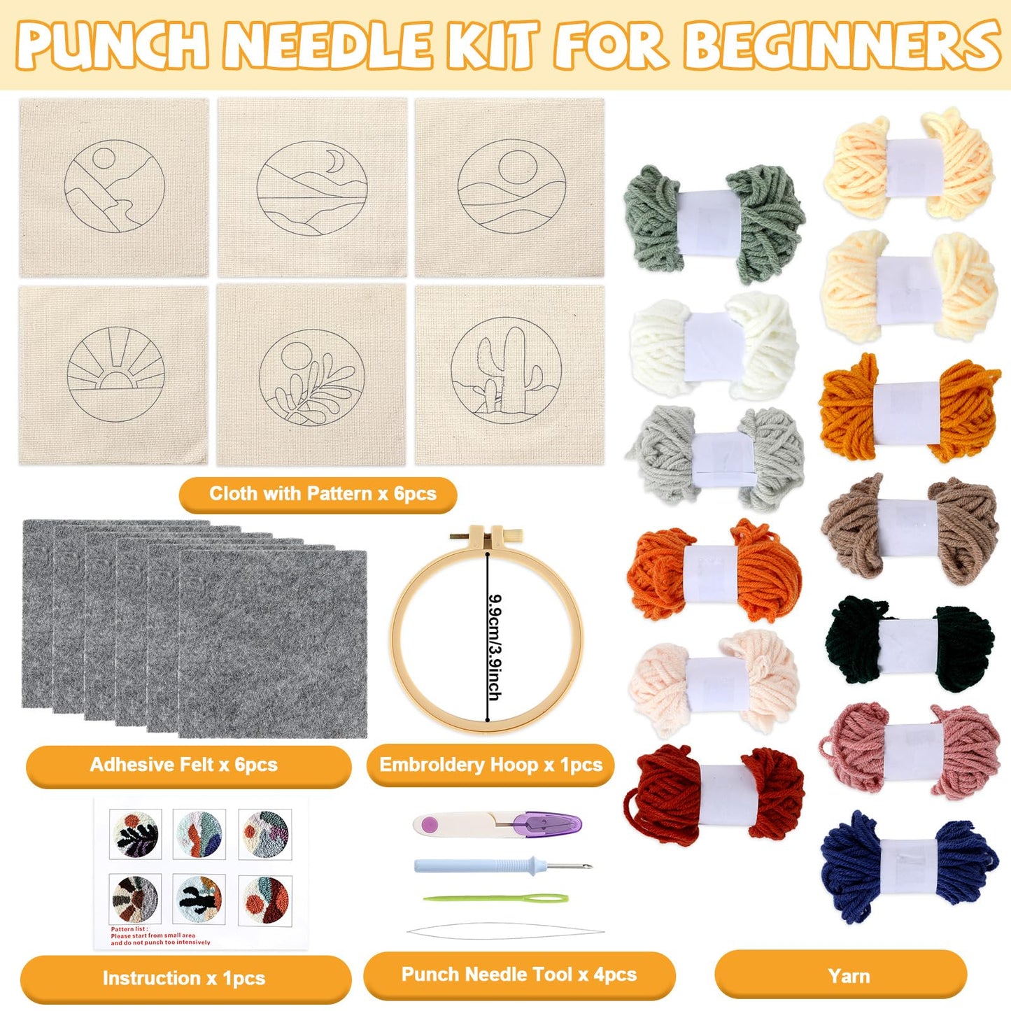 Punch Needle Coaster Kit for Beginners 6 Patterns Scenery Designs Embroidery Punch Needle Kit with Adhesive Felt Yarns Hoop Instruction Punching Decoration DIY Coaster Art Kits for Adults Beginner Kid