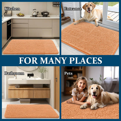 OLANLY Dog Door Mat - Absorbent Non-Slip Washable Chenille Mat for Muddy Paws | 70x24 Inches, Orange