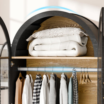 Topcomfy Armoire Wardrobe Closet with Drawer, 71”Tall Arched Wardrobe Cabinet with Hanging Rod&Glass Door – Wooden Freestanding Clothing Storage Cabinet Closet Organizer for Bedroom, Entryway or Dorm