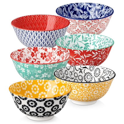 vancasso SELENE 24 oz Cereal Bowls set of 6, Ceramic Soup Bowls for Kitchen, Dishwasher & Microwave Oven Safe- for Cereal, Soup, Pasta, Salad, Vivid Floral Design Bowl Set