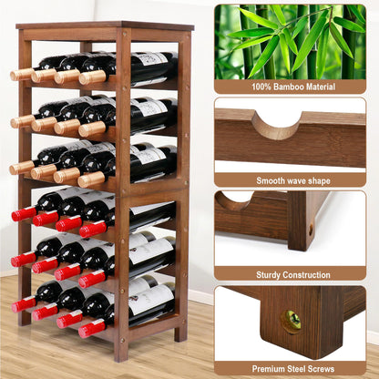 Thalomely Wine Rack Free Standing Floor, 6-Tier 24 Bottles Display Wine Storage Shelves with Table Top, Easy-Assembly Freestanding Bamboo Wine Racks for Kitchen Dining Room Bar, Walnut
