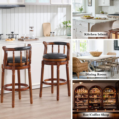 CozyRain Bar Stools Modern Swivel Barstools,Kitchen Counter Genuine Leather Upholstered Island Barstool with Footrest for Home Kitchen Dining Room (Set of 2 Black, Seat Height 29.5 in)