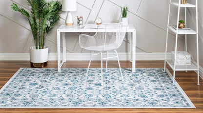 Unique Loom Aarhus Collection Vintage Border Area Rug (10' 0 x 13' 0 Rectangular, Ivory/Teal)