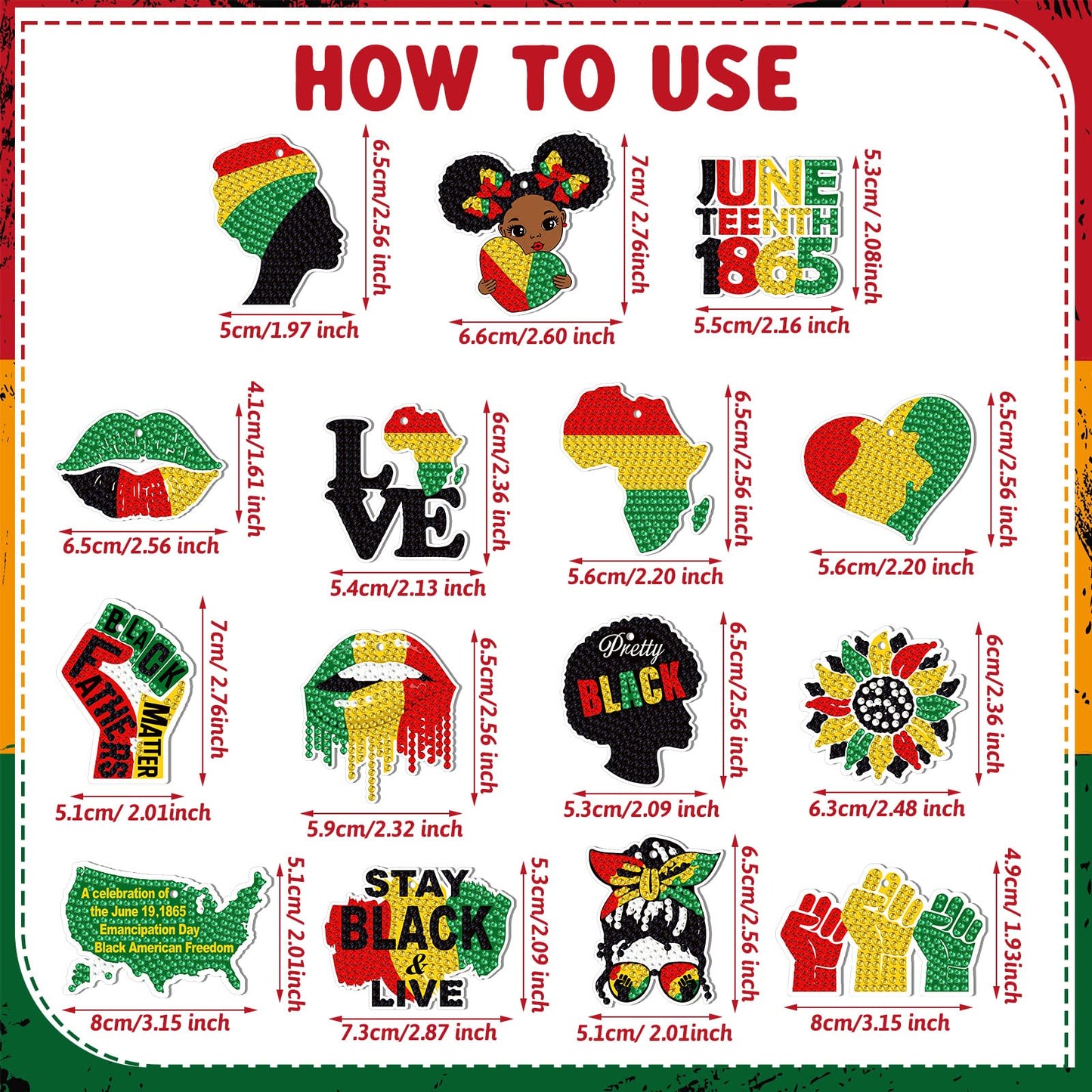 Estune 15 Pcs Juneteenth Diamond Painting Keychains African American Freedom Keychain Craft Diamond Art 1865 5d Independence Party Decoration Gifts Happy 19th of June DIY Activities for Women