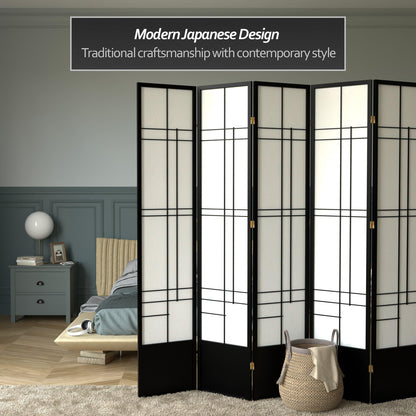 Red Lantern 7 ft. Tall Eudes Shoji Screen - Black - 5 Panels