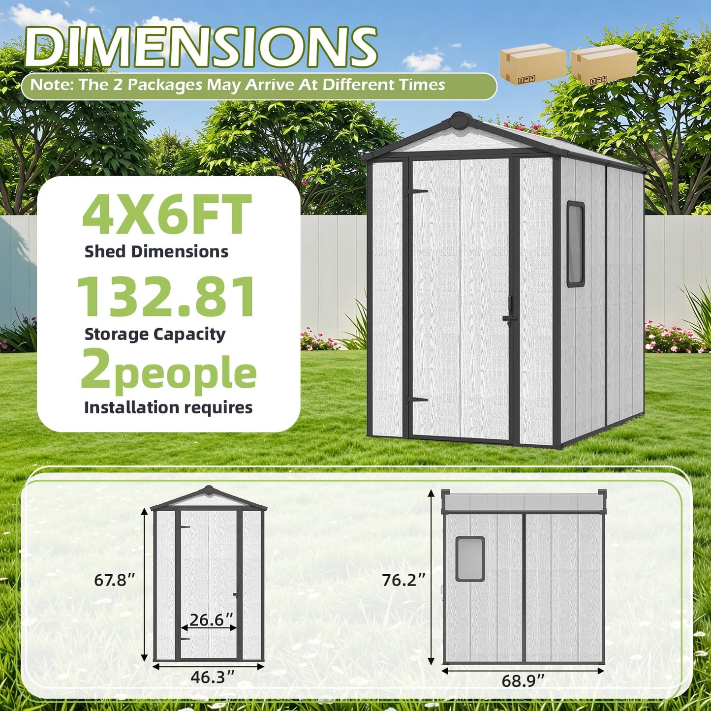 DNYKER 4 x 6 FT Resin Outdoor Storage Shed, All-Weather Plastic Garden Shed with Floor, Lockable Doors & Windows, Plastic Tool Shed for Poolside, Patio, Backyard