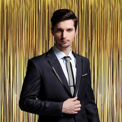 Voircoloria Matte Dark Gold Foil Fringe Backdrop Curtains - 3 Pack Tinsel Streamers for Parties & Events