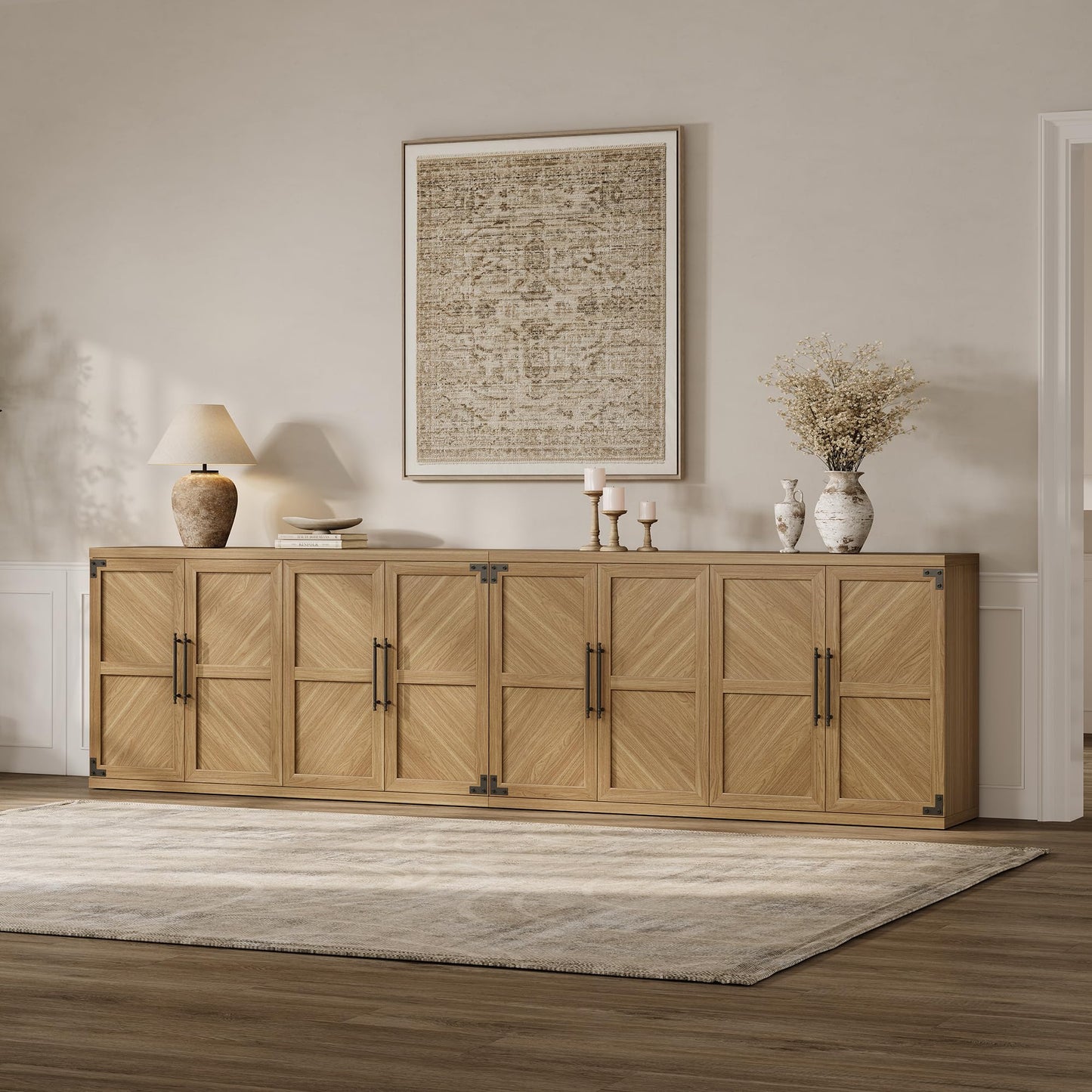 SICOTAS Buffet Cabinet with 4 Doors, Modern Sideboard Cabinet with Storage and Adjustable Shelves, Large Credenza Storage Cabinet (1, Oak Brown)