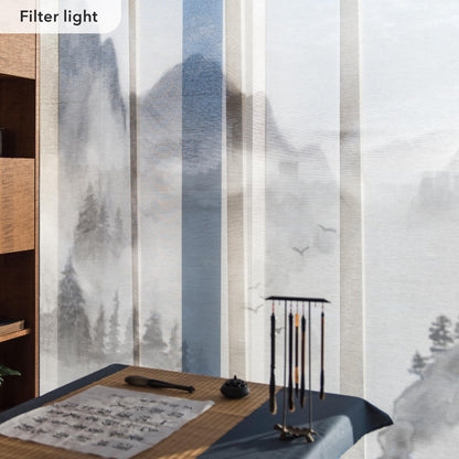 GoDear Design Airflow Sheer Adjustable Sliding Vertical Blinds, Cordless Trendy Door Blinds, Room Dividers, 45.8"- 86" W x 96" H, Extendable Track, Iridescent Panel Curtains, Art Prints, Shangri-La