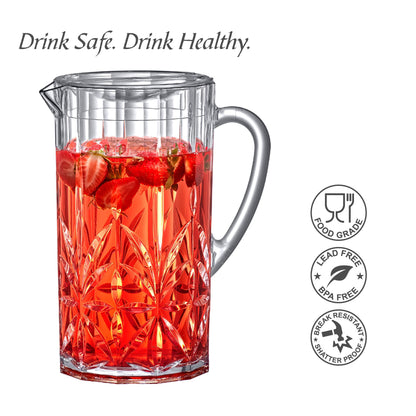 Amazing Abby - Stately - Acrylic Pitcher (80 oz), Clear Plastic Water Pitcher with Lid, Fridge Jug, BPA-Free, Shatter-Proof, Great for Iced Tea, Sangria, Lemonade, Juice, Milk, and More