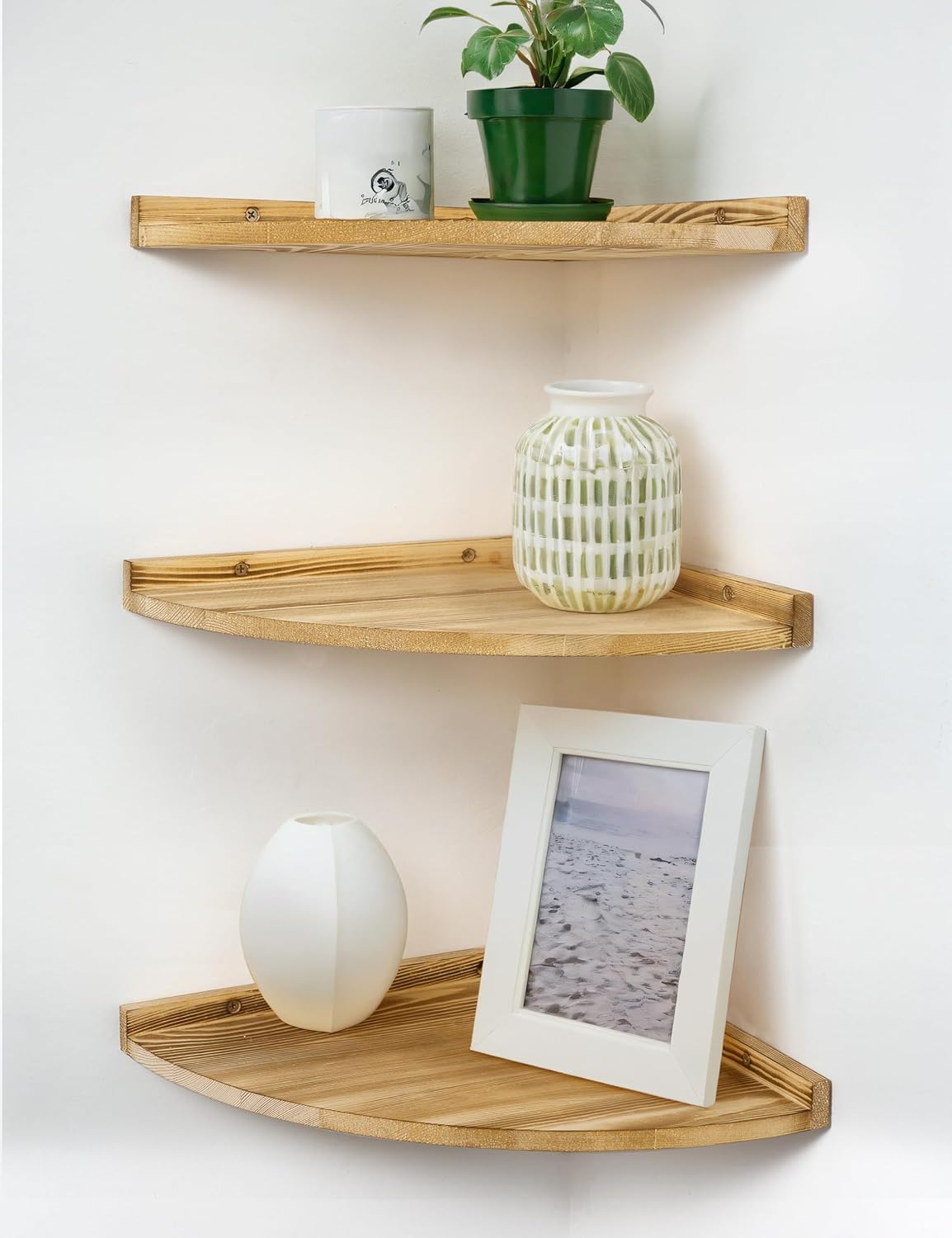 12x12 Inch Corner Shelves Wall Mount, Farmhouse Rustic Corner Floating Shelf with Cord Hole, Wooden Storage Organizer