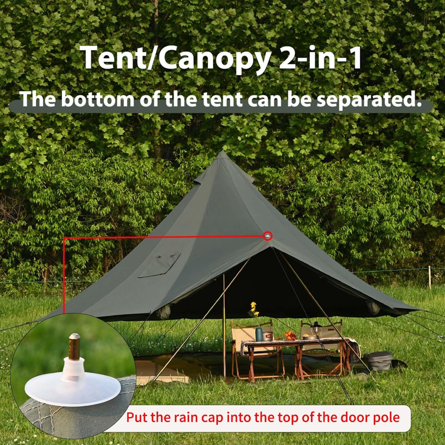 WaldZimmer Canvas Bell Tent 16.4ft Green with Stove Jack and Zipped Removable Floor, Luxury Outdoor Glamping Yurt Cotton Tent for Family Truck Car Camping Hunting Party
