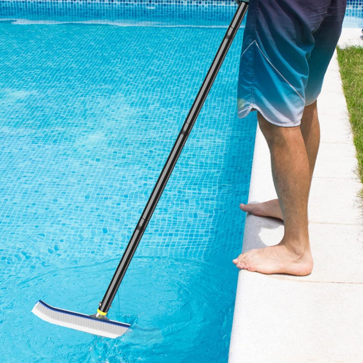 4ft 8ft 18" Swimming Pool Brush with Pole, - Pool Brush Head for Above Ground, Inground Pools, Cleaning Scrubber Tools
