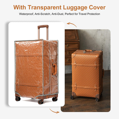 NZBZ Vintage Luggage set Carry on Cute Suitcase with Rolling Spinner Wheels TSA Lock Luggage 3 Pieces (Cognac Brown, 20inch & 24inch & 28inch)