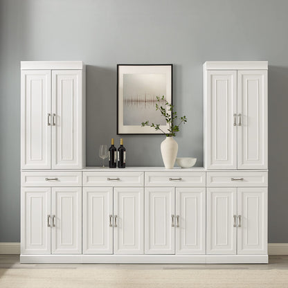 Crosley Furniture Stanton 3-Piece Traditional Sideboard Buffet Cabinet and Kitchen Storage Pantry Set, White