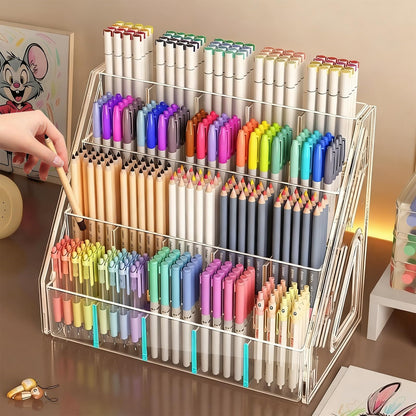Vowcarol Pen Holder, Marker Organizer 20 Compartments, Clear Pencil Holder Space Saving, 4-Tire