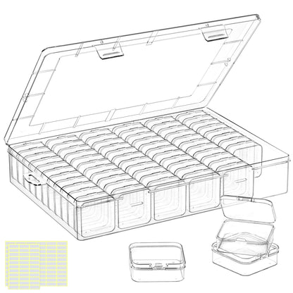DILIBRA Large Bead Organizer Box, 66 Pcs Small Clear Storage Containers with Labels, Mini Bead Organizers and Storage Craft Case with Handle for Jewelry Bracelet Screws Seeds Diamonds Arts Small Parts