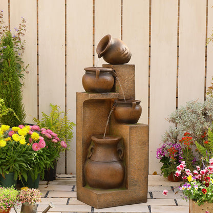 Bumilgar 53" H Large Outdoor Water Fountain with Lights - 4 Tiered Cascading Bowls Waterfall Fountain for Garden, Patio, Backyard, Porch Inside - Freestanding Outdoor Water Feature Gold