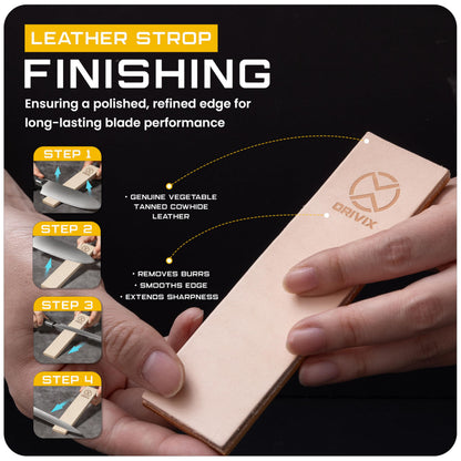 Orivix Rolling Knife Sharpener Kit – Magnetic 2-Angle Base, 3.86 Inches Longer Wooden Roller, 2 Grit Discs (600 Diamond & 3000 Ceramic), Leather Strop & Cleaning Eraser