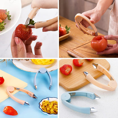 Strawberry Huller Stem Remover, Tomato Corer, Potato Tweezers, Carrot Cutter, Pineapple Peeler (Orange)