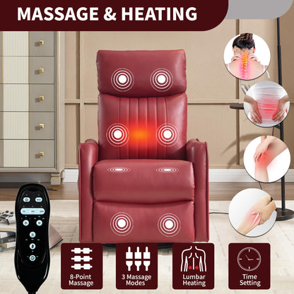 KEIKI 4-in-1 Manual Swivel Rocker Recliner Chair for Living Room, Faux Leather Nursery Glider Rocking Chairs with Back Massager & Heat, Engineered for Compact Apartment Comfort Lounging Daily, Red