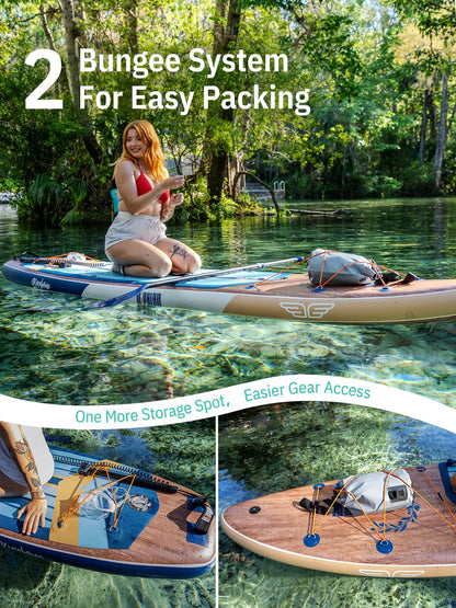 Niphean (Extra Large) Inflatable Paddle Board, SUP for 2+1 People/Family 500lbs Capacity Stand Up Paddle Board with SUP Accessories, StabilTrac Fin Non-Slip Paddleboard for Adults-Woven Wood