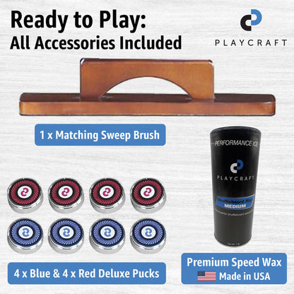 Playcraft Woodbridge Shuffleboard Table with Storage Cabinet - Shuffle Board Game Table Set with Matching Abacus, 8 Pucks, Brush & Wax (Made in USA) - Pro Style Climate Adjusters - Cherry - 16ft