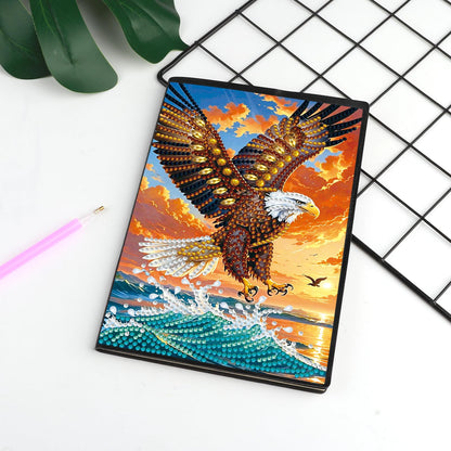 JISHSHAY Eagle Diamond Painting Notebook Journal Eagle Diamond Art Note Book Animal Gem Art Sketchbook Mosaic Kits for Adults Diary Gem Painting Leather Journal with Special Shaped Drills 5.7×8.26in