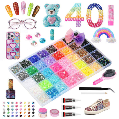 40000Pcs 40 Colors Resin Jelly Rhinestones Kit, 3mm Flatback Rhinestones with 3Pcs B7000 Jewelry Glue & Tools, Bedazzler Kit with Rhinestones, All-in-One Bedazzling Kit for DIY Arts & Crafts Gifts