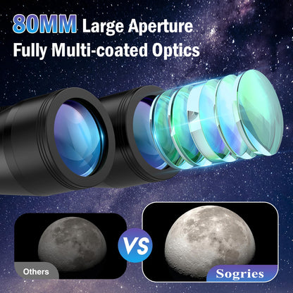 20x80 Astronomy Binoculars for Adults, High Power Stargazing Binoculars with Bak4 Prism, Low Light Vision for Moon Observation & Wildlife Watching, Includes Tripod,Tripod Adapter and Carrying Case