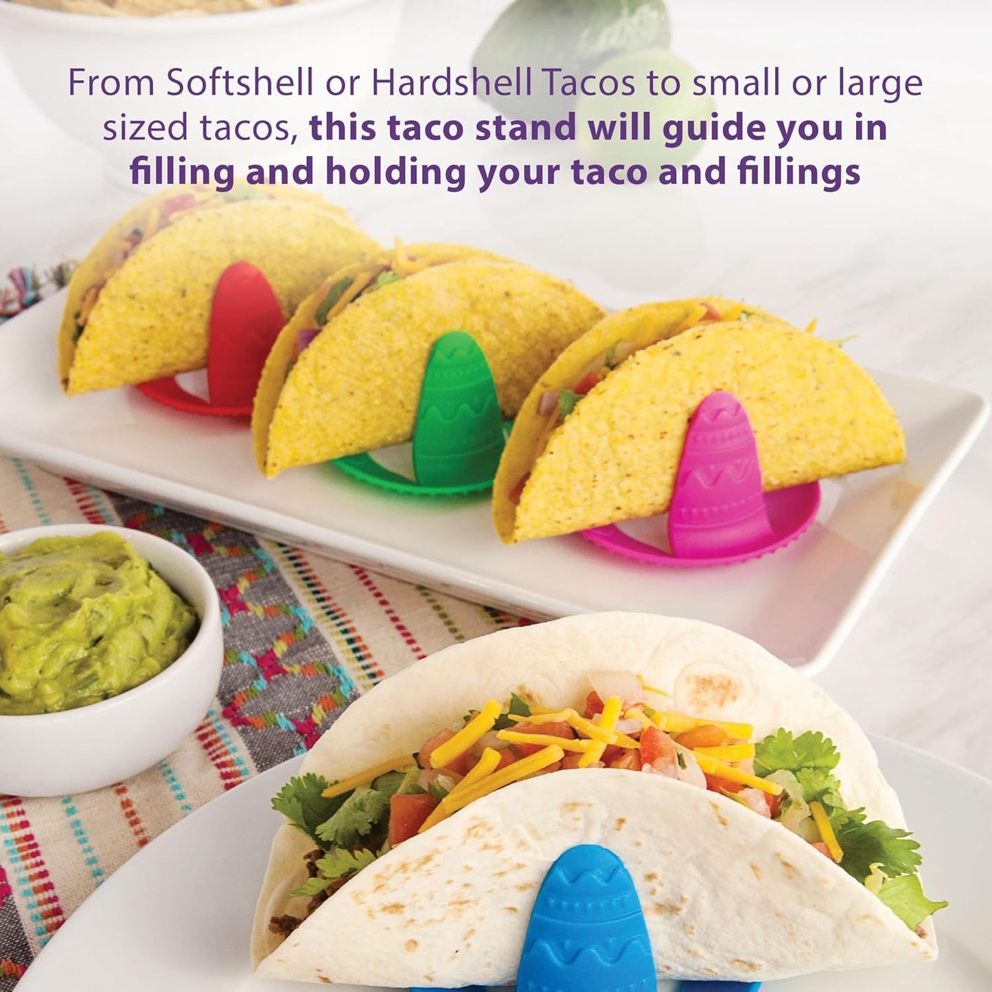 Talisman Designs Sombrero Taco Holders - Set of 4 for Small or Large Tacos, Crunch & Soft