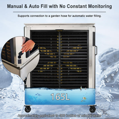 YougetTech 18000 CFM Industrial Swamp Cooler, 43.6Gal Stainless Steel Evaporative Air Cooler, 7‑Speed Oscillating Fan for Warehouse Factory Workshop