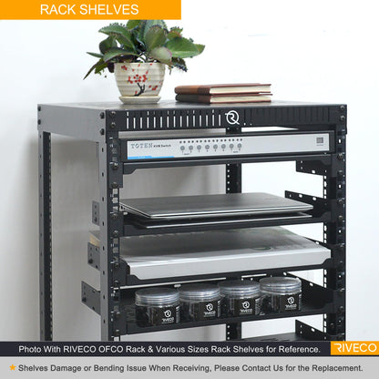 RIVECO 25U Network Rack with Reinforced Top Cover - 4 Post Floor Rack on Wheels Including Rack Mount Power Strip & 2PCS 1U Rack Shelves & 12" Rack Shelves 2 PCS